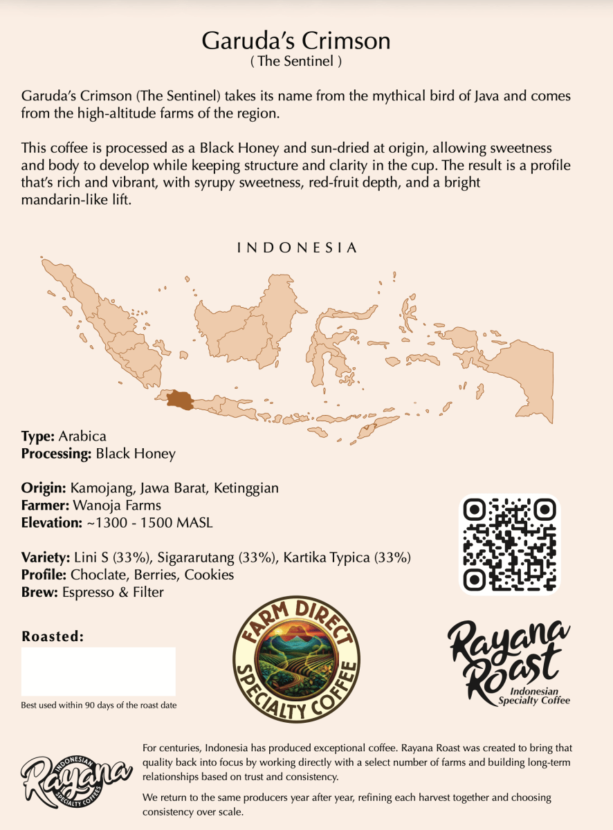 Garuda’s Crimson | Arabica | Black Honey - Rayana Roast | Specialty Coffee