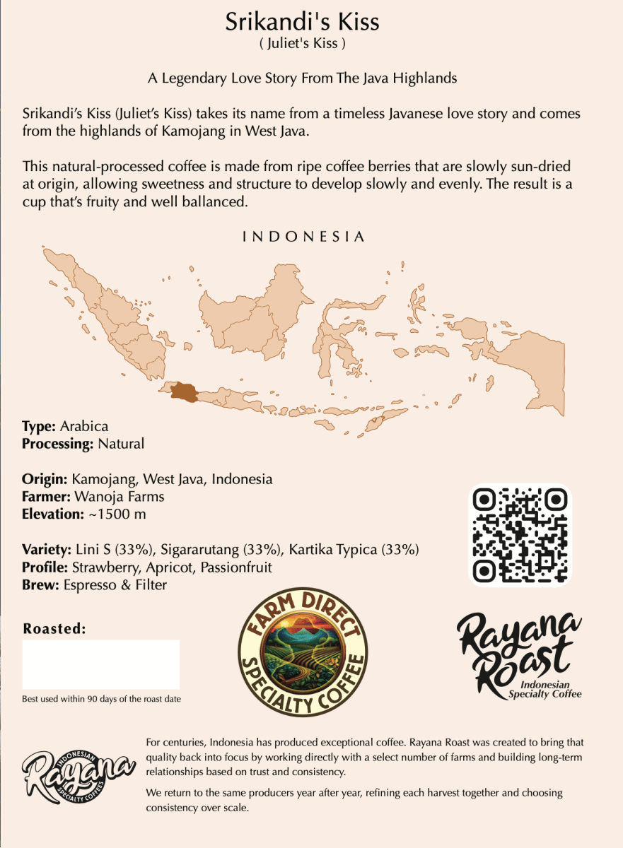 Srikandi's Kiss | Arabica | Natural - Rayana Roast | Specialty Coffee