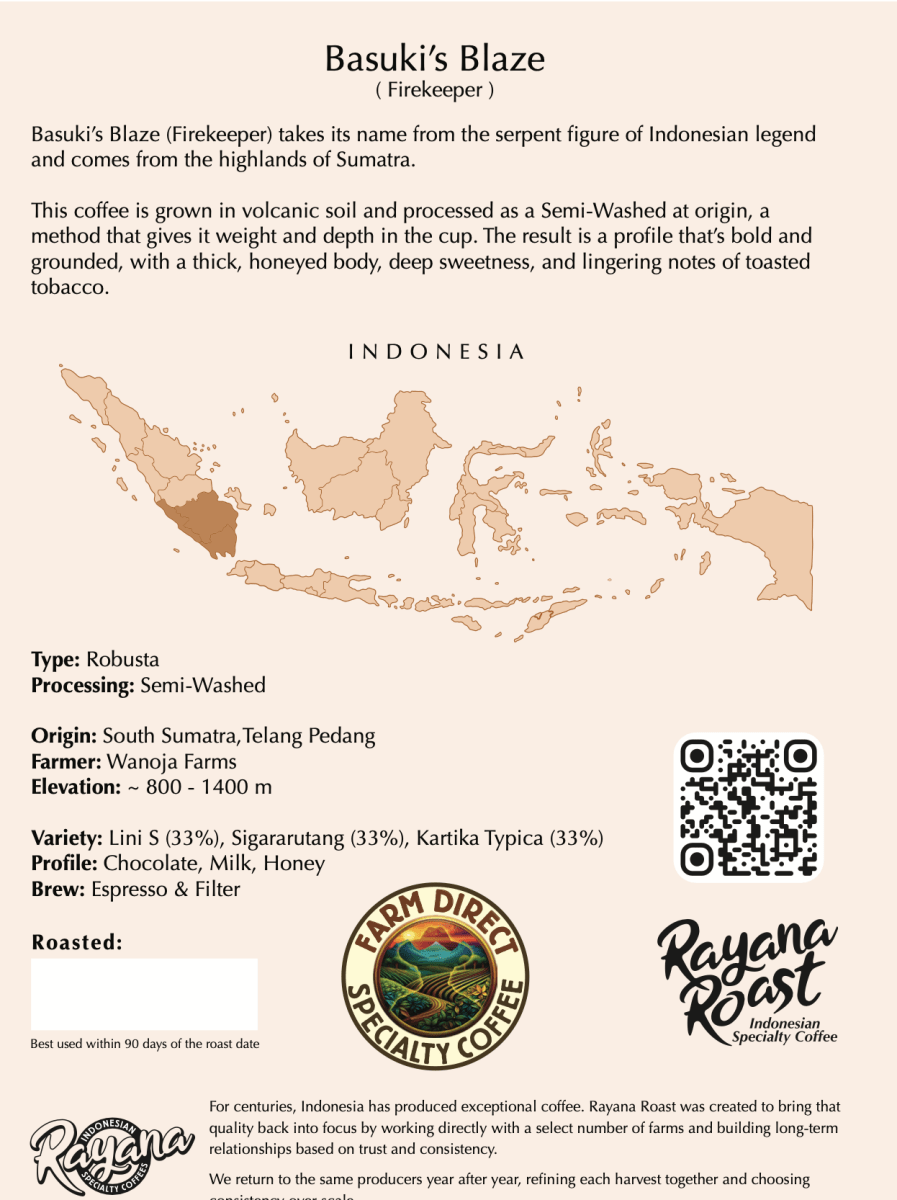 Sumatra | Semi - Washed Robusta | Microlot - Rayana Roast | Specialty Coffee